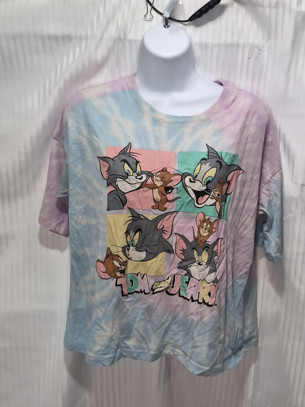 Tom and Jerry Tie-Dye Graphic Tee Women's Small - Pastel Multi Colored